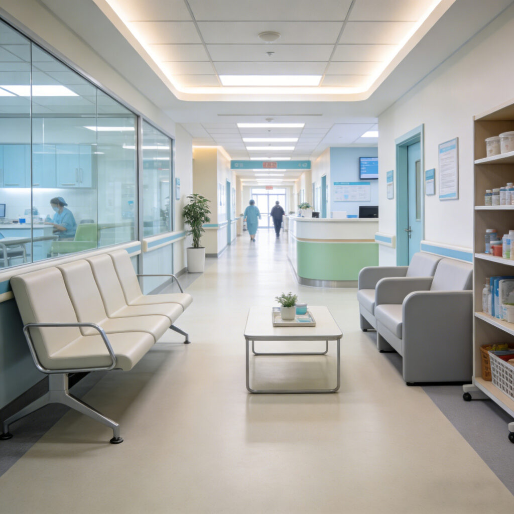 Hongye Furniture Group Co., Ltd | Exploring Chair Styles for Healthcare Waiting AreasHospital_Reception_Front_D