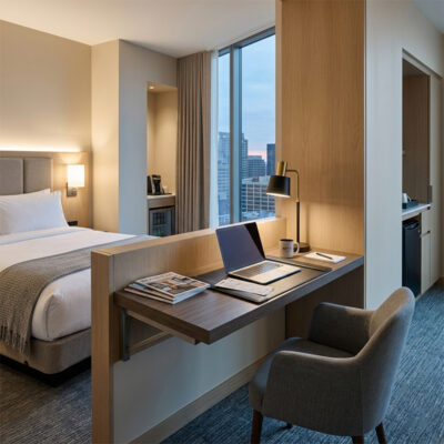 Hongye Furniture Group Co., Ltd | Hotel Writing Desk Functional Hospitality Workspaces for SuitesWall-mounted Hotel Desk