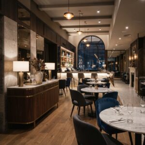 hotel-dining-room-credenza-marble-top-brass-accent-server-station-interior