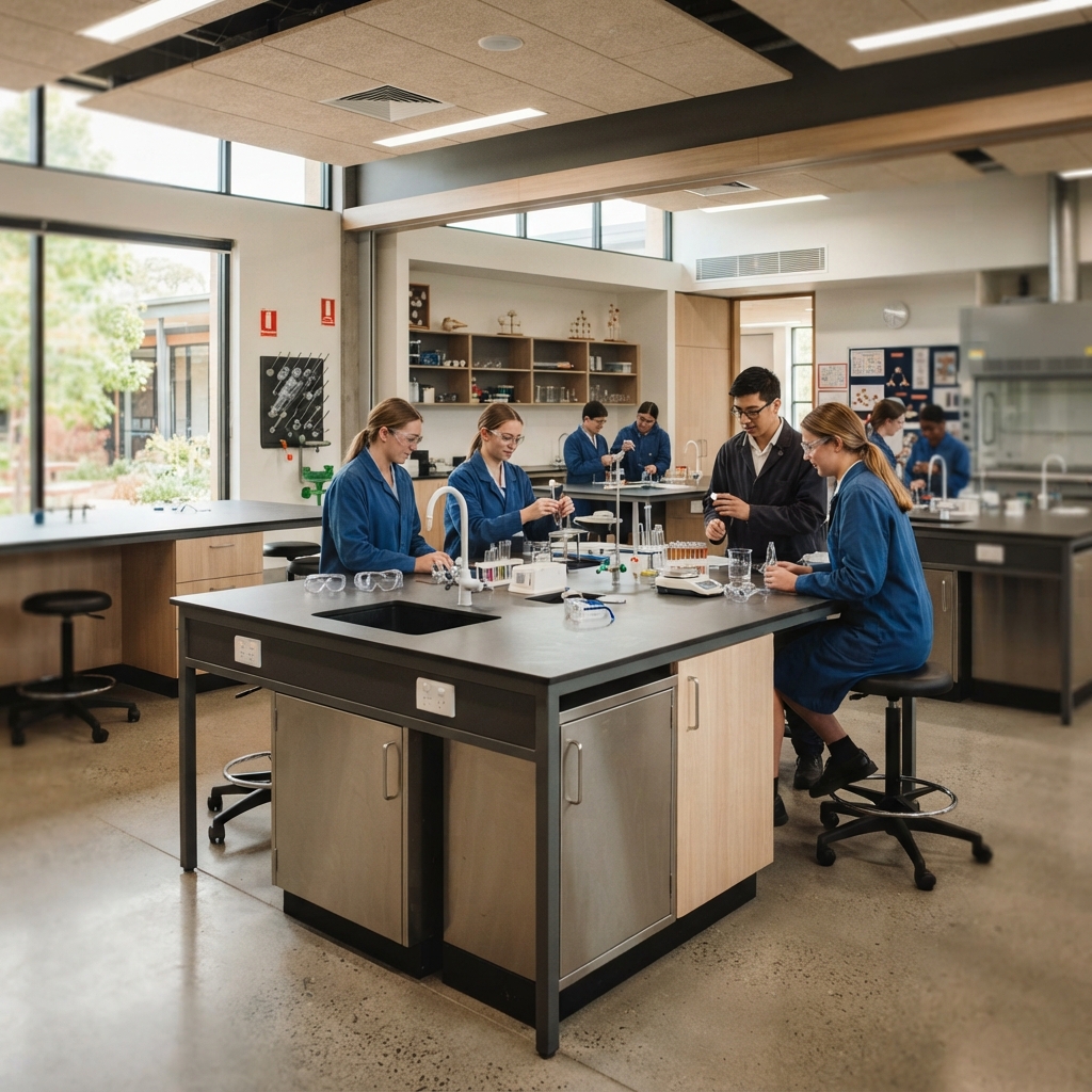 Modern Chemistry Laboratory Design: Science Island Bench with Sink and Durable Workstation for Students