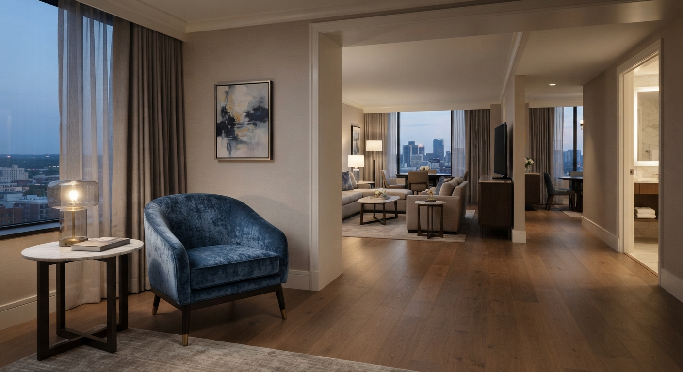 Blue Velvet Hospitality Accent Chair by City View Window
