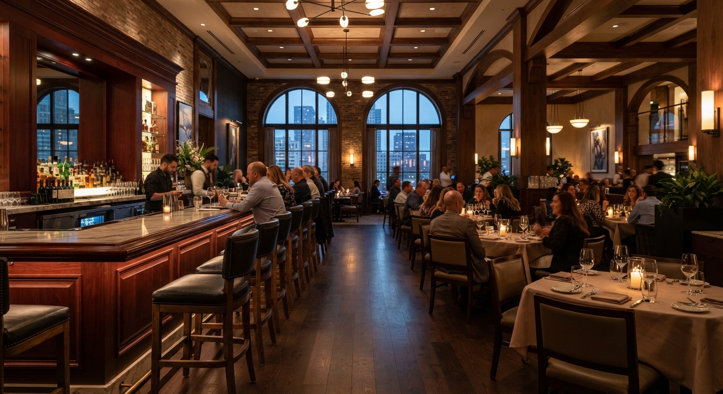Hotel bar chairs and commercial barstools with cushioned seating positioned at a dark wood cocktail counter