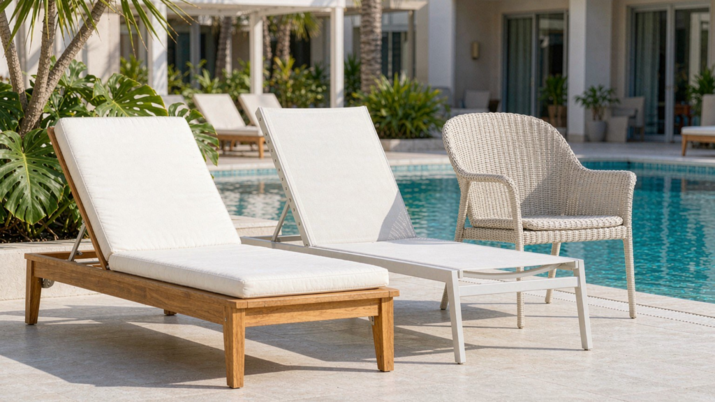 Hongye Furniture Group Co., Ltd | Hotel Outdoor and Poolside Furniture: Materials, Testing and Procurement ChecklistMaterial families on one hotel pool deck